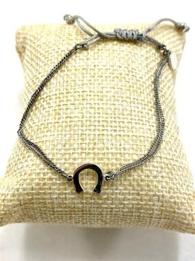 Stella & Dot Silver Horseshoe Double-Chain Bracelet with Adjustable Cord